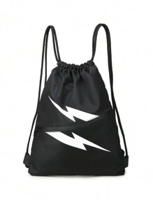 抽绳背包男士运动健身包，防水男士黑色背包，大尺寸干湿分离袋，带两个拉链口袋和水瓶网袋，可容纳足球和鞋子隔层，适合游泳健身户外万圣节圣诞节冬季圣诞节礼物包包拉链包电脑运动包男士礼物黑色包徒步旅行学生大容量多功能便携时尚休闲男士爸爸礼物男友礼物度假 - 黑色 - 查看 1