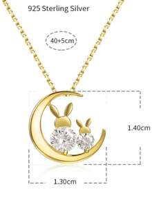 Dai Yan jewelry 1 件简约奢华 925 纯银月亮兔吊坠项链，锆石点缀，时尚珠宝礼物，适合女朋友、学生、圣诞节 - 金黃色 - 查看 5