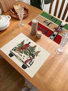 1 件/4 件/6 件圣诞冬季餐垫、圣诞车、冬青树花瓶麋鹿亚麻餐垫、防污餐垫，适用于家庭、餐厅、餐桌装饰、家居用品