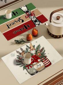1 件/4 件/6 件圣诞冬季餐垫、圣诞车、冬青树花瓶麋鹿亚麻餐垫、防污餐垫，适用于家庭、餐厅、餐桌装饰、家居用品