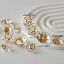 10/20 sztuk Akrylowe Przezroczyste Złote Tłoczenie Na Gorąco Grzyb Róża Kwiat Dekoracyjne Guziki Do Swetra Dzianinowego Płaszcza Szyte Ręcznie DIY Craft