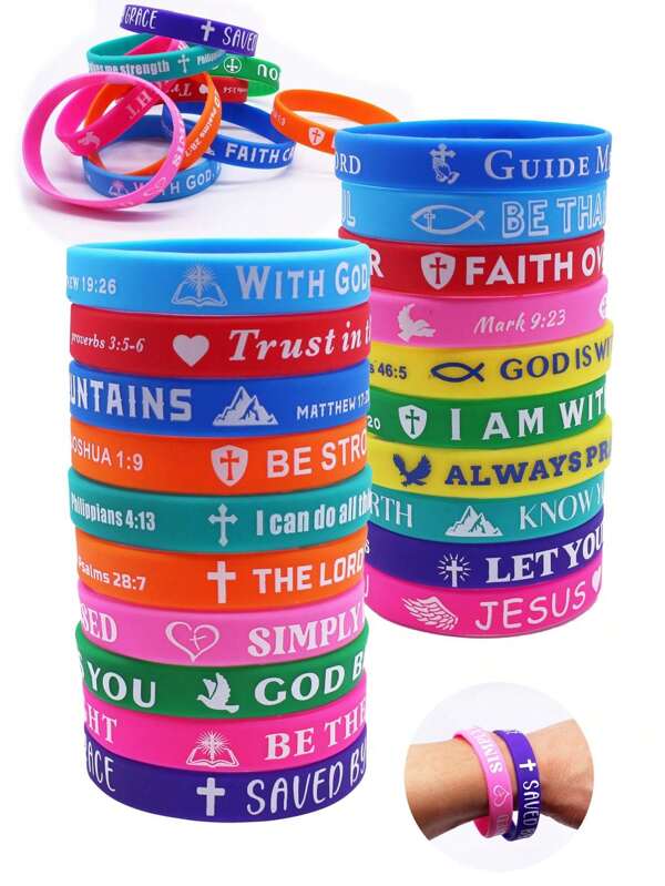 Set de 5/10/20 piezas de pulseras de silicona con versículos bíblicos y frases inspiradoras en colores surtidos, aptas para uso diario y como regalo