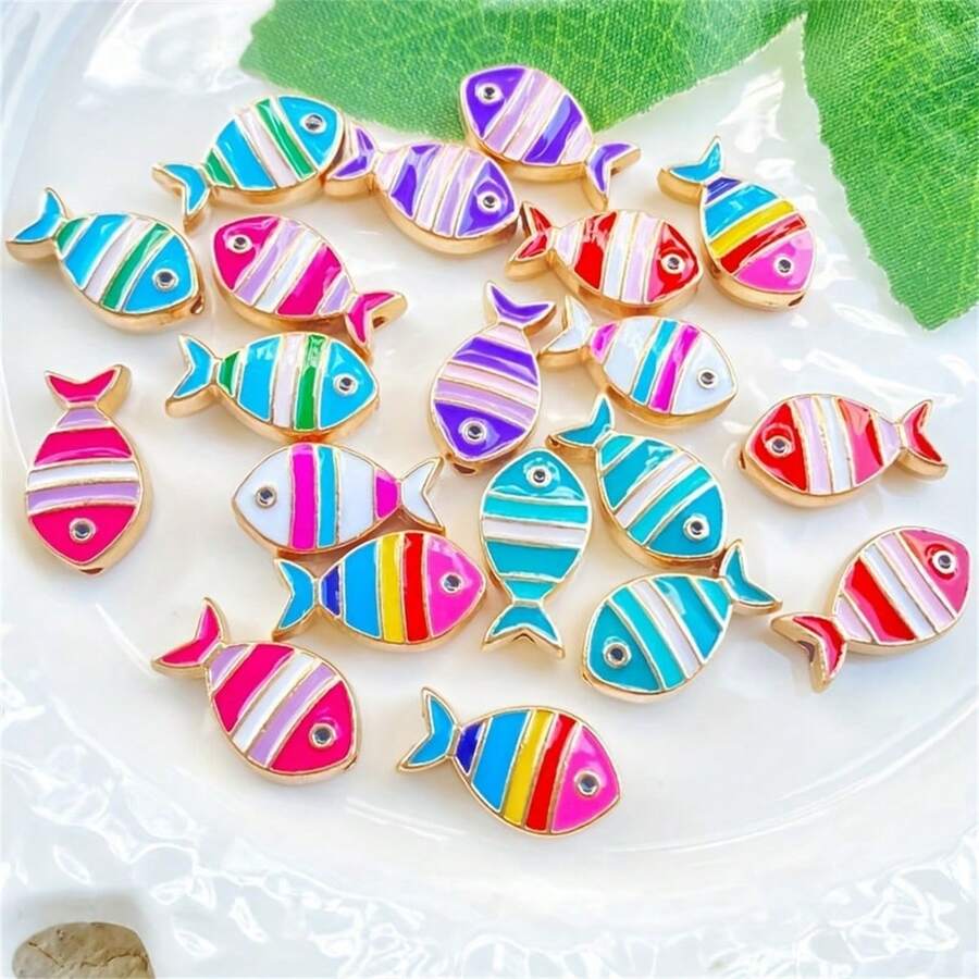 10 mặt dây chuyền giọt dầu hình cá nhiều màu DIY thủ công, dùng làm vòng tay, hoa tai, vòng cổ, phụ kiện trang sức bằng hợp kim - cá nhỏ - Xem 1