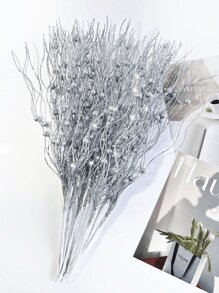 1 pieza/2 piezas/4 piezas/8 piezas Rama de planta artificial con brillo y bayas, planta falsa con brillo para decoración de árbol de Navidad, ideal para festival, boda, fiesta, hogar, interior, mesa de comedor, dormitorio, regalo de Navidad, accesorios de decoración de ratán, decoración de árbol y planta de Navidad, decoraciones de Navidad para interiores y exteriores, decoración del hogar - Plateado - Ver 6