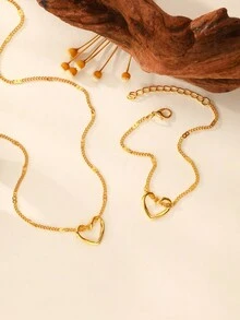 2 件套时尚镂空心形吊坠项链和手链套装，简约设计 - 愛心 - 查看 5