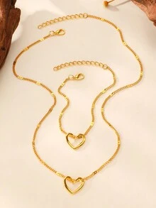 2 件套时尚镂空心形吊坠项链和手链套装，简约设计 - 愛心 - 查看 7