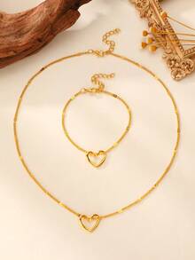 2 件套时尚镂空心形吊坠项链和手链套装，简约设计 - 愛心 - 查看 8