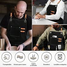 Delantales de Cocina, Delantales de Chef con Correa Ajustable, Mandil Parrillero,Delantal para barbacoa, delantal impermeable para cocina, delantal de mezclilla, delantal con ribete y bolsillo deslizante para barbacoa, camarero, barbería,Delantal de Cocina con Bolsillos para Mujeres Hombres, chef mandil de Bartender, Adecuado para Restaurante,Hogar,Barbacoa,Jardinería - Negro - Ver 7