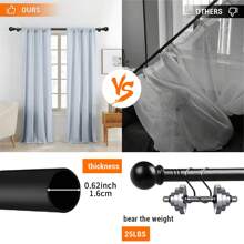 1 件现代优雅哑光黑色金属窗帘杆，5/8 英寸直径装饰窗帘单杆套装，配有圆形顶饰和支架，适用于客厅、卧室、书房、厨房。 - 黑色 - 查看 2