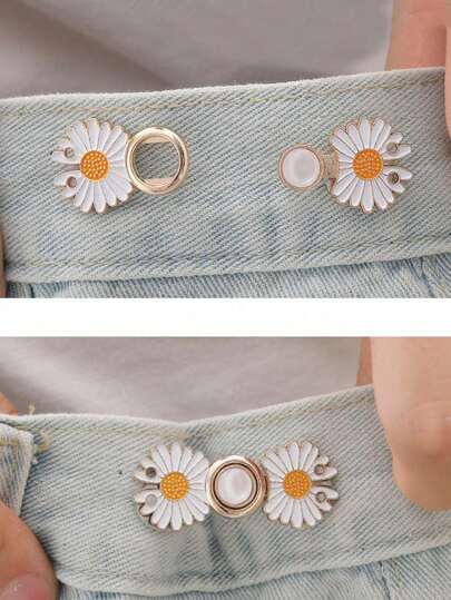 2 piezas de broches a presión de metal reutilizables con perla, para jeans, botón elástico ajustable para coser en la cinturilla, ajuste de cintura para reducir el tamaño de la cintura