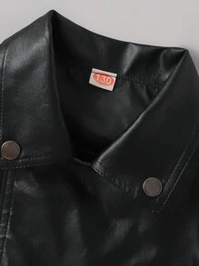 男童仿皮机车夹克，春秋季新款儿童 PU 皮大衣 - 黑色 - 查看 3