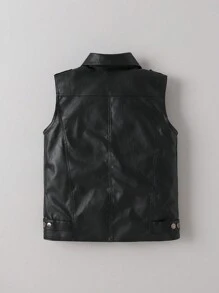 男童仿皮机车夹克，春秋季新款儿童 PU 皮大衣 - 黑色 - 查看 2