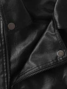 男童仿皮机车夹克，春秋季新款儿童 PU 皮大衣 - 黑色 - 查看 5