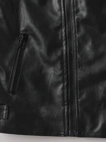 男童仿皮机车夹克，春秋季新款儿童 PU 皮大衣 - 黑色 - 查看 4