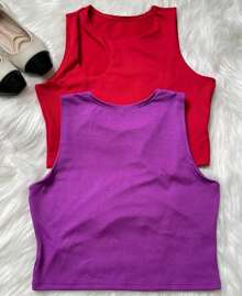 BIA KIT WITH 2 WOMEN'S CROPPED TOPS IN SUPLEX FABRIC WITH HOLE DETAIL ON THE SHOULDER, SUMMER - Màu Hoa hồng đỏ - Xem 5