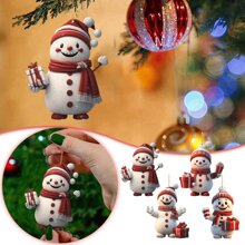 4pcs Cute Snowman Ornaments, New Year, Tree Decor, Valentine's Day, Birthday, Wedding, Celebration 2D Acrylic Hanging Decoration - Multicolor - View 2