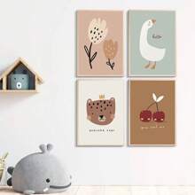 1 件婴儿可爱鹅豹熊樱桃蝴蝶墙壁艺术海报北欧帆布画和版画墙壁画儿童房装饰无框架 - 彩色 - 查看 5