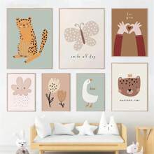1 件婴儿可爱鹅豹熊樱桃蝴蝶墙壁艺术海报北欧帆布画和版画墙壁画儿童房装饰无框架 - 彩色 - 查看 3
