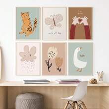 1 件婴儿可爱鹅豹熊樱桃蝴蝶墙壁艺术海报北欧帆布画和版画墙壁画儿童房装饰无框架 - 彩色 - 查看 4