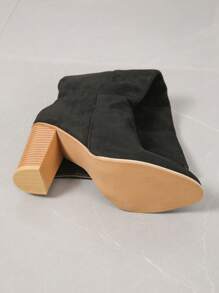 法式复古冬季高帮女靴韩版透气过膝靴女士侧拉链粗跟修身靴欧美过膝高帮马术靴新款厚底潮流高跟时尚高筒靴 - 黑色 - 查看 6