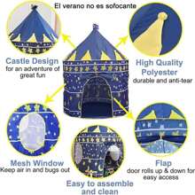 Tienda Niñas Carpa Castillo Con Alfombra,casita Para Niños, Carpa para niños, carpa castillo, carpa princesa portátil, castillo portátil fácil de montar, adecuado para niñas y niños - Azul+10m Cadena de luz de estrella - Ver 6