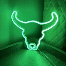 1pc 11.1x9.9in (Approx. 28x25.3cm) USB/Battery Powered LED Neon Sign Pink Bull Head Wall Decor, Suitable For Bedroom, Wedding, Bar, Cow Party Decoration, Blue - Multicolor - View 14
