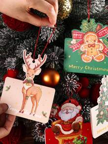12 件复古圣诞礼物标签贺卡、带挂绳孔的花店装饰品，最受欢迎的圣诞礼物！ - 彩色 - 查看 8