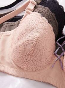 3PCS Lady's Comfortable Multicolour Sexy Lace Underwire Soft Cup Solid Bralette Lingerie Underwear Bra - Multicolor - View 4