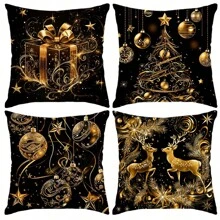 4 vỏ gối lông ngắn mộc mạc, vỏ gối vuông Giáng sinh sang trọng màu đen vàng, vỏ gối trang trí cho phòng khách phòng ngủ ghế sofa Giáng sinh, trang trí nhà cửa trang trí phòng tiệc trang trí in một mặt không có lõi gối 17,72in * 17,72in - Nhiều màu - Xem 1