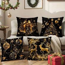 4 vỏ gối lông ngắn mộc mạc, vỏ gối vuông Giáng sinh sang trọng màu đen vàng, vỏ gối trang trí cho phòng khách phòng ngủ ghế sofa Giáng sinh, trang trí nhà cửa trang trí phòng tiệc trang trí in một mặt không có lõi gối 17,72in * 17,72in - Nhiều màu - Xem 7