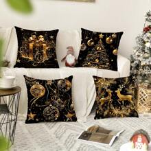 4 vỏ gối lông ngắn mộc mạc, vỏ gối vuông Giáng sinh sang trọng màu đen vàng, vỏ gối trang trí cho phòng khách phòng ngủ ghế sofa Giáng sinh, trang trí nhà cửa trang trí phòng tiệc trang trí in một mặt không có lõi gối 17,72in * 17,72in - Nhiều màu - Xem 3