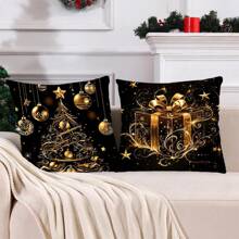 4 vỏ gối lông ngắn mộc mạc, vỏ gối vuông Giáng sinh sang trọng màu đen vàng, vỏ gối trang trí cho phòng khách phòng ngủ ghế sofa Giáng sinh, trang trí nhà cửa trang trí phòng tiệc trang trí in một mặt không có lõi gối 17,72in * 17,72in - Nhiều màu - Xem 2