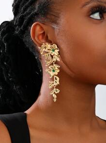 1 对欧美时尚超大金属叶夏季流苏花朵设计优雅女士耳环 - 植物花卉 - 查看 1