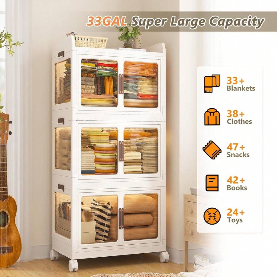 Storage Bins With Lids, Stackable Storage Bins With Wheels And Doors