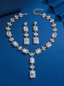Rhinestone Decor Drop Earrings & Pendant Necklace