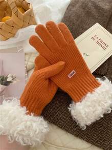 1 双女士秋冬保暖触屏针织手套，分指，适合骑行，防风 - 彩色 - 查看 8