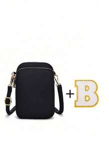 1 件 DIY 大字母休闲时尚斜挎包带手机布袋垂直零钱包适合女孩、旅行、返校、礼物 - 黑色 - 查看 18