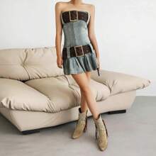 Ankle Cowboy Boots For Women Suede Snip Toe Chunky Heel Western Boots - Beige - View 3