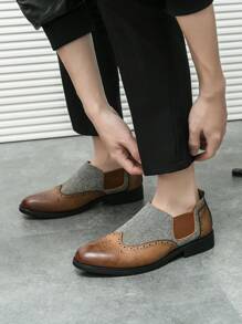 Men's Pointed Toe Formal Dress Shoes With Breathable Mesh Panel - Brown - View 3