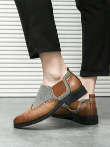 Men's Pointed Toe Formal Dress Shoes With Breathable Mesh Panel - Brown - View 4