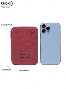 新款 RFID 护照夹钱包，拉链票证收纳盒，简约男女护照套，适合海外旅行旅行必需品健身露营度假必需品度假配件旅行配件邮轮 - 酒紅色 - 查看 5