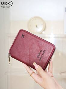 新款 RFID 护照夹钱包，拉链票证收纳盒，简约男女护照套，适合海外旅行旅行必需品健身露营度假必需品度假配件旅行配件邮轮 - 酒紅色 - 查看 2