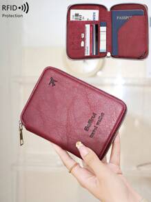 新款 RFID 护照夹钱包，拉链票证收纳盒，简约男女护照套，适合海外旅行旅行必需品健身露营度假必需品度假配件旅行配件邮轮 - 酒紅色 - 查看 6