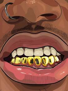 THATBOY 1 cái/2 cái 18K mạ vàng 6 răng sáng bóng răng Grillz trang sức Halloween Rapper Cosplayer phụ kiện trang phục - Nhiều màu - Xem 4