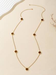 1pc Fashionable Elegant Lucky 5-Leaf Clover Pendant Long Necklace Chain, Sweater Chain For Women Valentines,Mom,Mother,Mother's Day,Gift