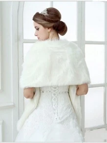 1 件优雅白色保暖披肩，适合女士，适合新娘、派对、舞会 - 婚礼新娘斗篷夹克配饰 - A - 查看 6