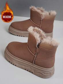 1 双女式冬季保暖蓬松内衬圆头户外防水高帮雪地靴 - 棕色 - 查看 13