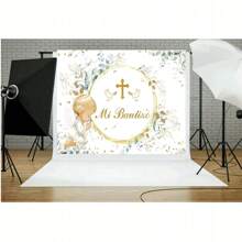 First Photography Backdrop Bohemian Flower Baptism Decoration Banner God Bless Gold Cross Backdrop Studio Props Back To School Valentine's Day