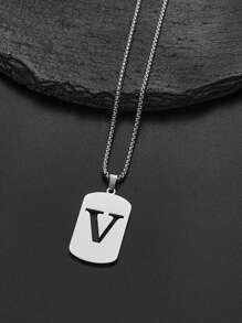 1 pièce Collier en acier de titane avec 26 lettres anglaises pour hommes et femmes, étudiants et couples, design minimaliste, polyvalent, collier de bénédiction initiale, convient pour un port quotidien, fête, Noël, Saint-Valentin, cadeau - Argent - Voir 19