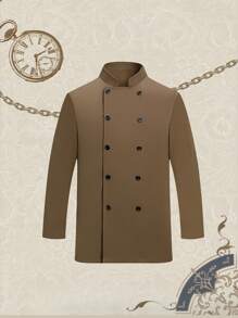 Khaki Long Sleeve Chef Uniform, Skin-Friendly Breathable & Durable, Washable Non-Pilling Non-Shrink, Double-Breasted Design, Available In Small Size, Unisex, Suitable For Cafe, Fast Food, Catering, Bakery, Hotel Kitchen, Restaurant, Cafeteria, Western Restaurant, Autumn/Winter/Spring - Khaki - View 2